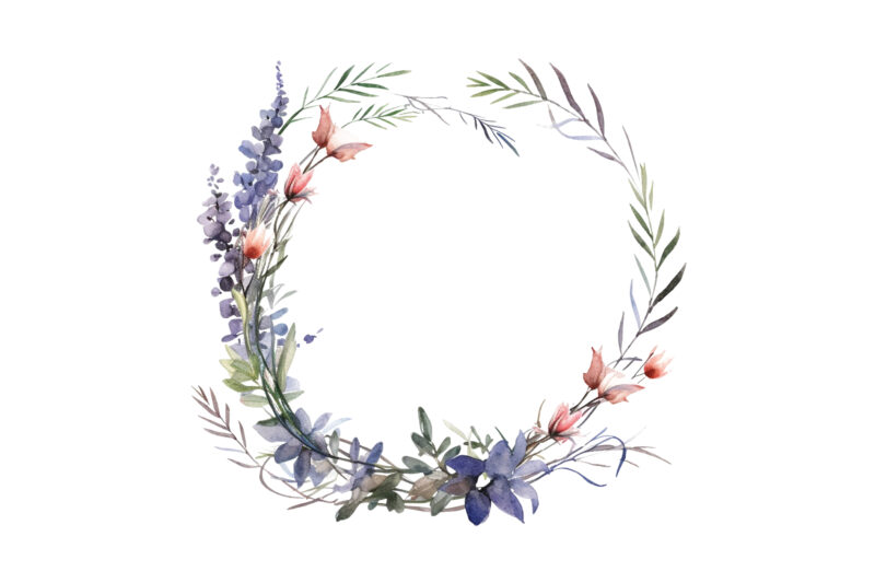 watercolor wild flowers wreath clipart