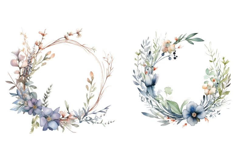 watercolor wild flowers wreath clipart