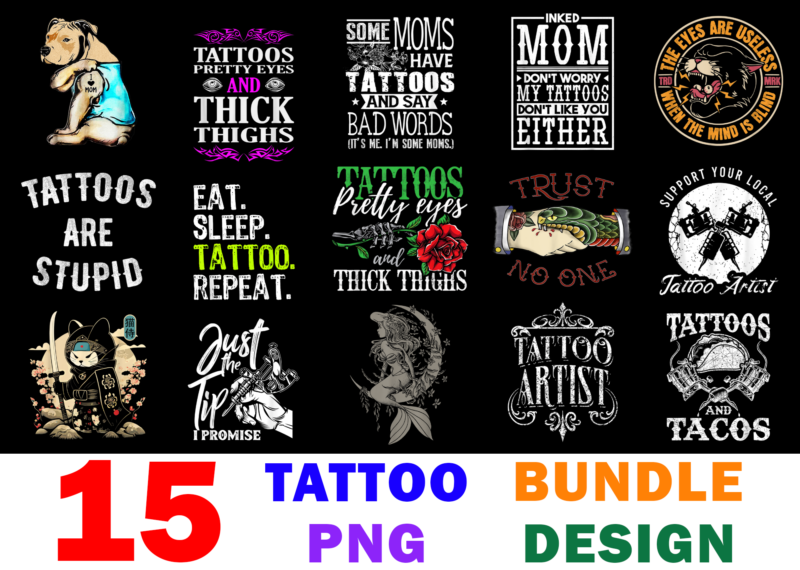 15 Tattoo shirt Designs Bundle For Commercial Use, Tattoo T-shirt, Tattoo png file, Tattoo digital file, Tattoo gift, Tattoo download, Tattoo design