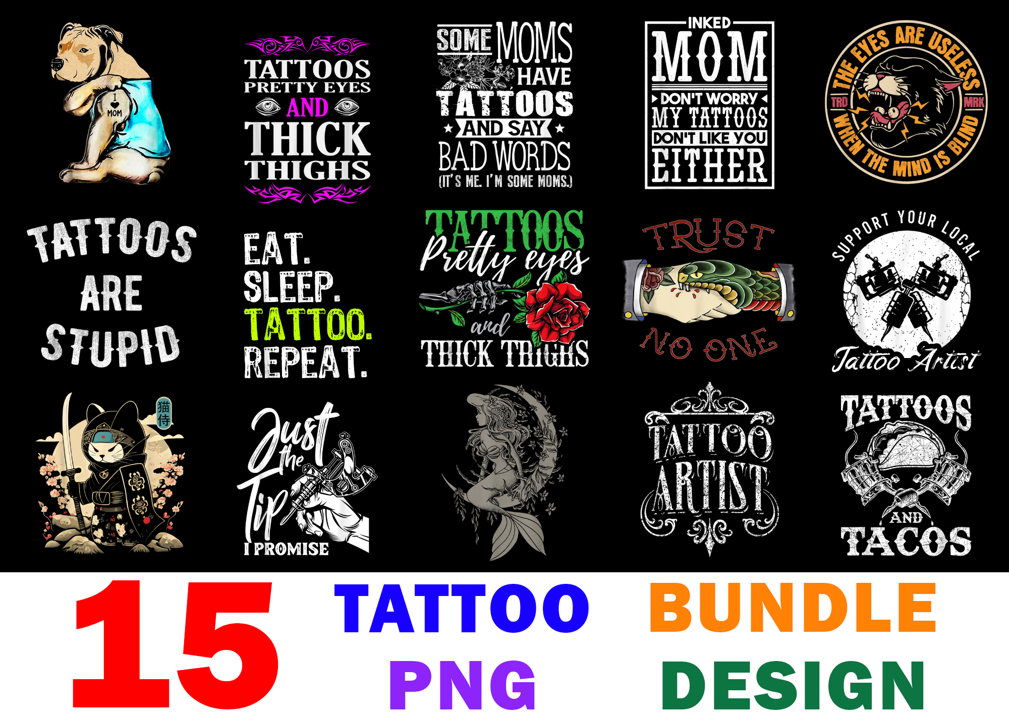 15 Tattoo shirt Designs Bundle For Commercial Use, Tattoo T-shirt ...