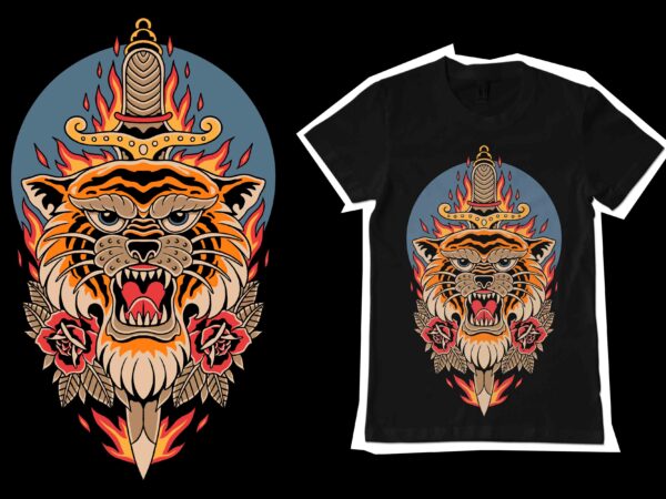 Oldschool tiger head illustration for t-shirt