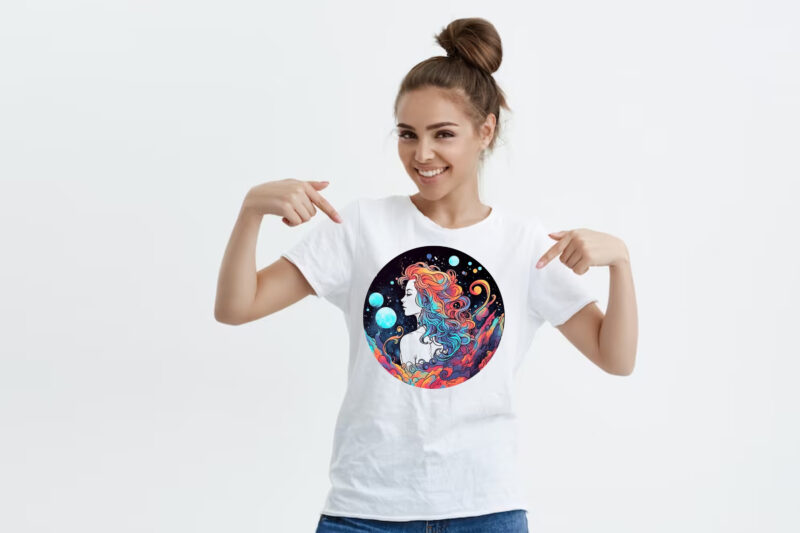 Stunning Cosmic Dreamscape Psychedelic , flat 2d, vector 8 PNG for t shirt design