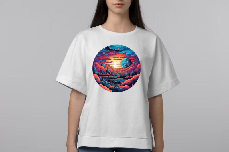 Stunning Cosmic Dreamscape Psychedelic , flat 2d, vector 8 PNG for t shirt design
