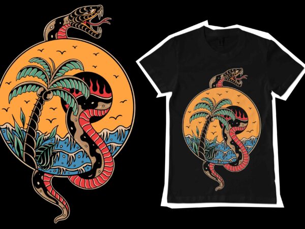 Paradise island illustration for t-shirt design