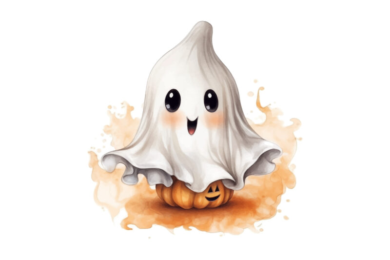 Cute Ghost Halloween Sublimation Clipart fall, halloween, clip art, pumpkin, gift, invitation, wedding, horror, party, invite, print, planner, watercolor, spider, vignetting, illustration, ink, painting, butterfly, ghost, flower, floral, groovy, baby