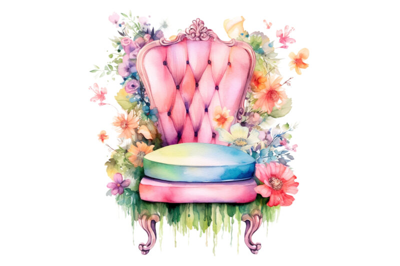 Fairy Flower Chair Watercolor Clipart