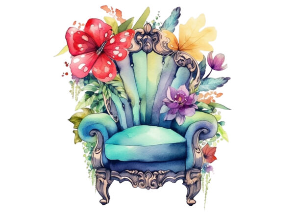 Fairy flower chair, fairy flower chair watercolor, fairy flower chair watercolor clipart, fairy flower chair watercolor clipart bundle, fairy flower chair clipart, fairy flower chair bundle, fairy flower chair sublimation, t shirt graphic design