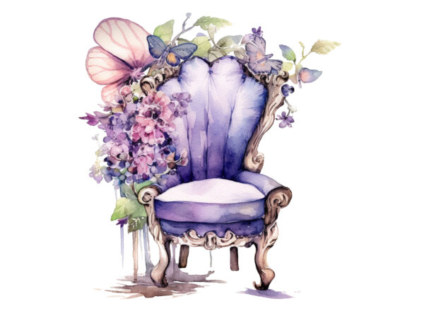 Fairy flower chair watercolor clipart t shirt graphic design
