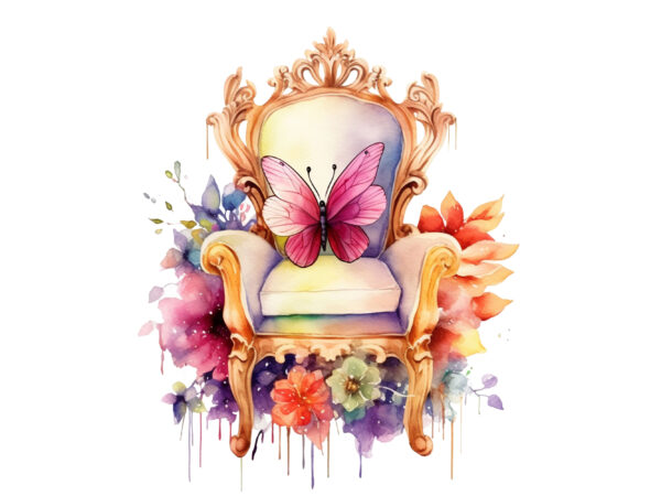 Fairy flower chair watercolor clipart t shirt graphic design