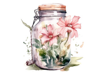 Fairy Flower in Jar Watercolor Clipart