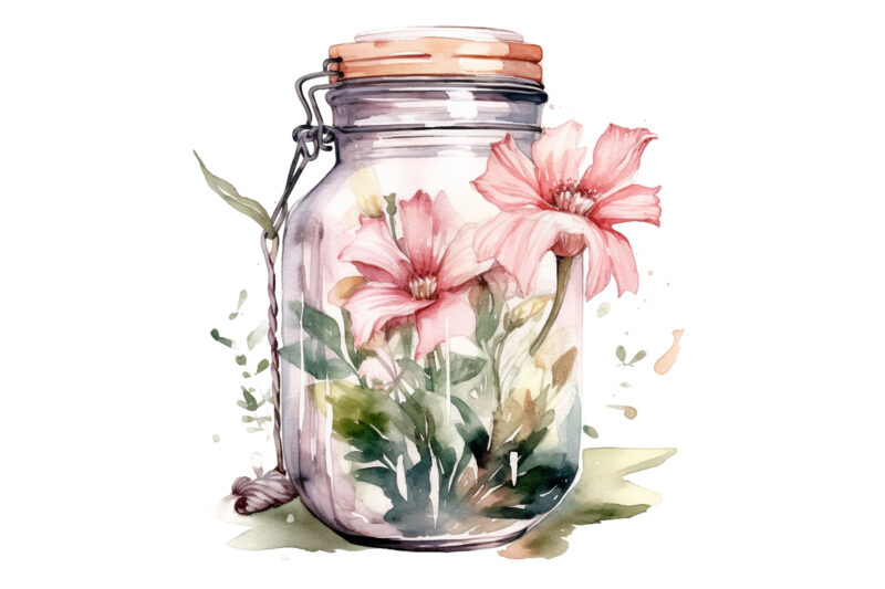 Fairy Flower in Jar Watercolor Clipart