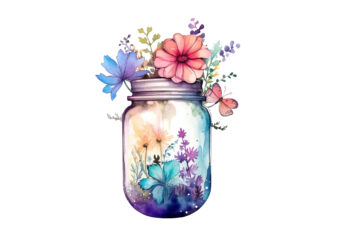 Fairy Flower in Jar Watercolor Clipart