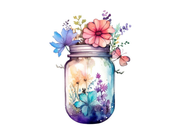Fairy flower in jar watercolor clipart t shirt graphic design