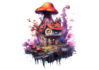 Fairy Wooden House Watercolor CLipart t shirt graphic design