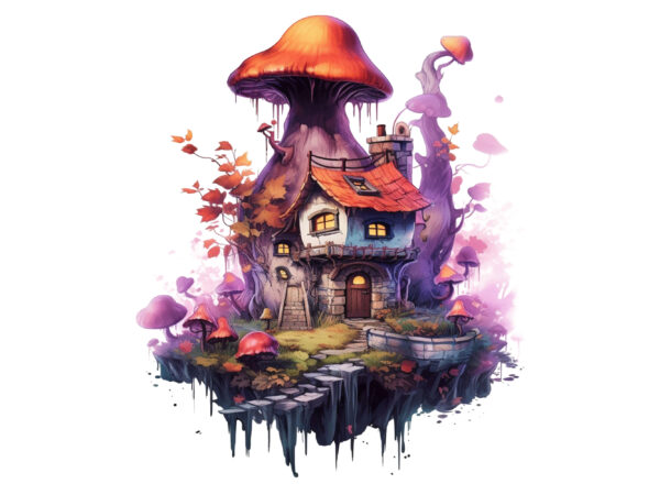 Fairy wooden house watercolor clipart t shirt graphic design