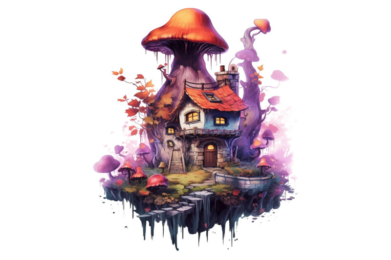 Fairy Wooden House Watercolor CLipart