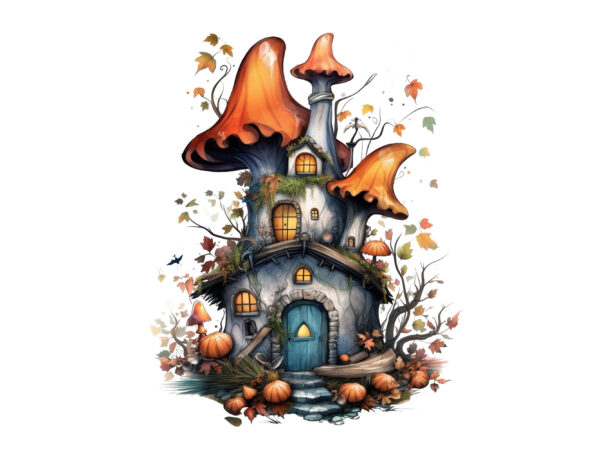 Fairy wooden house watercolor clipart t shirt graphic design