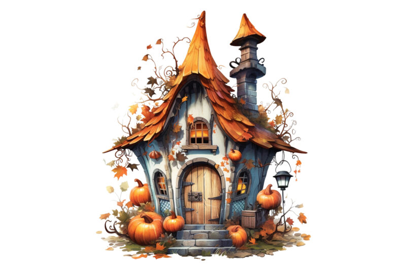 Fairy Wooden House Watercolor CLipart