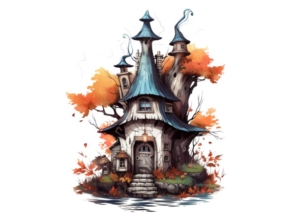 Fairy wooden house watercolor clipart t shirt graphic design