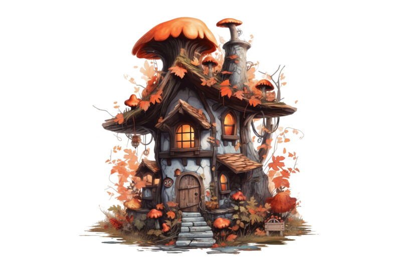 Fairy Wooden House Watercolor CLipart