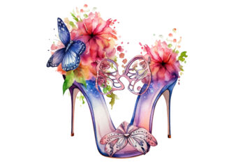 Fairy Shoes Flower Watercolor Clipart t shirt graphic design