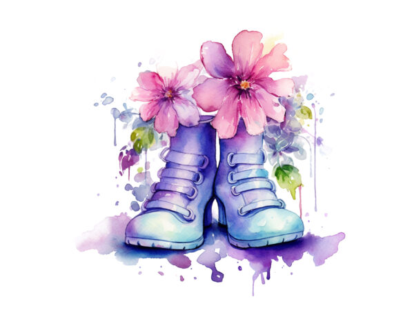 Fairy shoes flower watercolor clipart t shirt graphic design