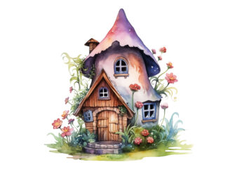 Fairy Wooden House Watercolor CLipart t shirt graphic design