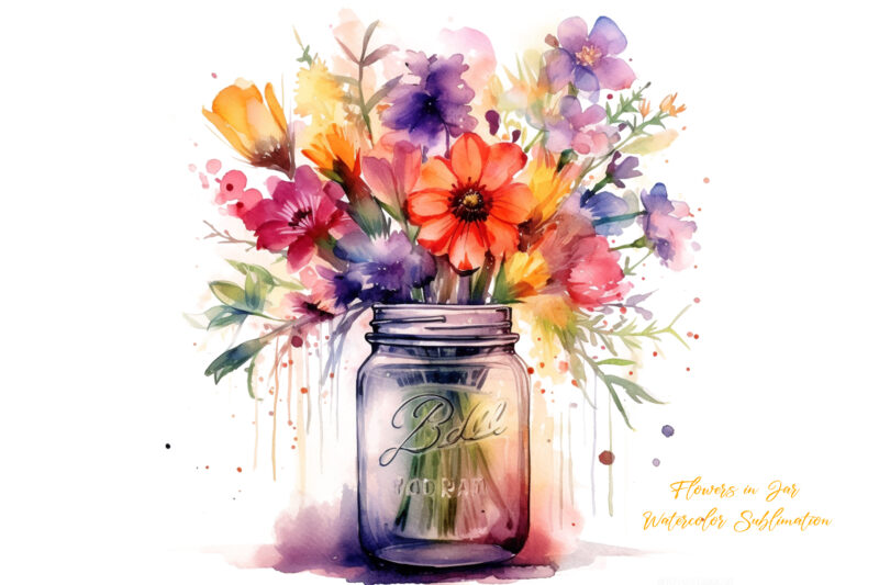 Flowers in Jar Watercolor clipart
