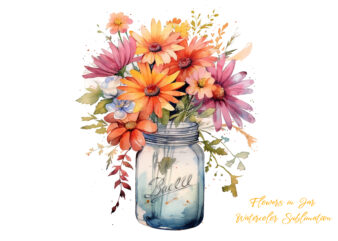 Flowers in Jar Watercolor clipart t shirt graphic design