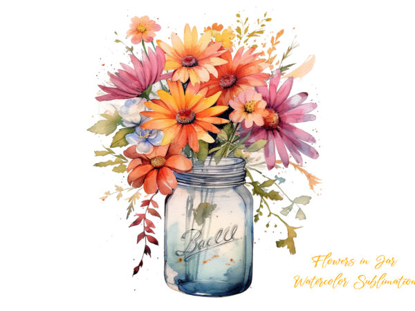 Flowers in jar watercolor clipart t shirt graphic design