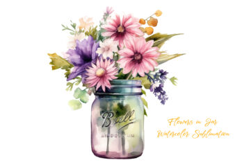 Flowers in Jar Watercolor Sublimation t shirt graphic design