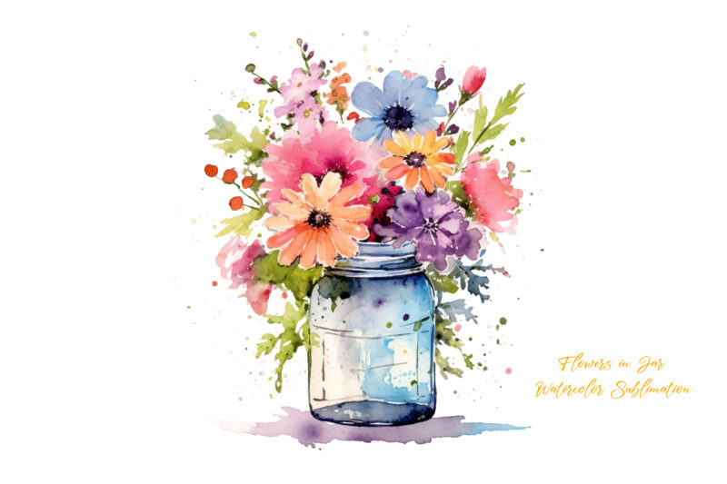 Flowers in Jar Watercolor Sublimation