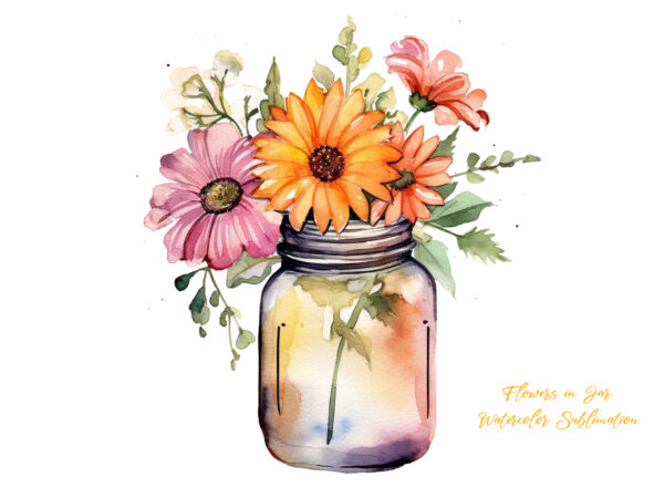 Flowers in jar watercolor clipart t shirt graphic design