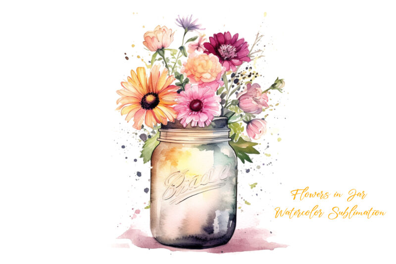 Flowers in Jar Watercolor Sublimation