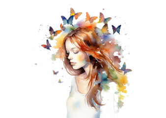 Girl And Butterflies Watercolor Clipart, Girl And Butterflies, Girl And Butterflies Watercolor, Watercolor Clipart, Sublimation Design, Digital Download, Art Illustration, Instant Download, Digital Sublimation, Printable, Print On Demand, Bundle, Clipart,