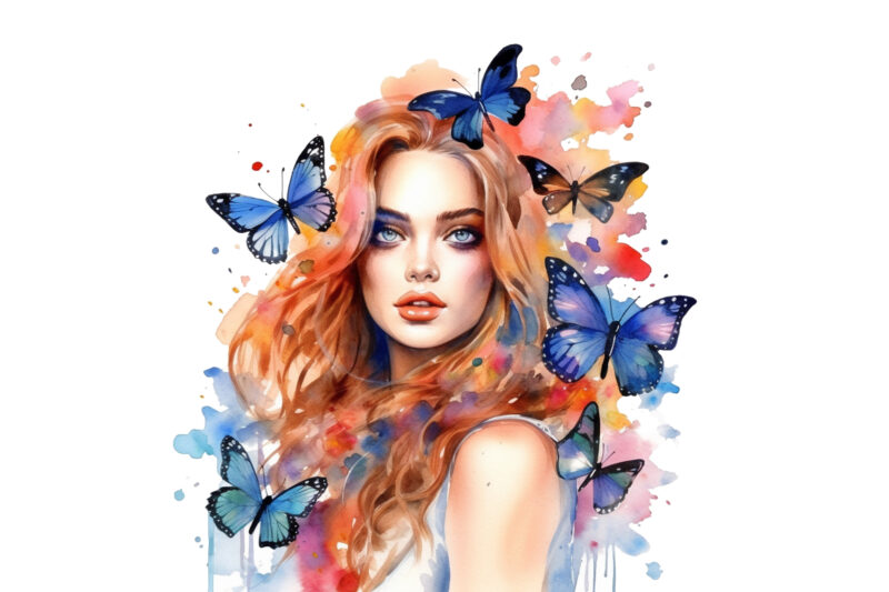 Girl And Butterflies Watercolor Clipart, Girl And Butterflies, Girl And Butterflies Watercolor, Watercolor Clipart, Sublimation Design, Digital Download, Art Illustration, Instant Download, Digital Sublimation, Printable, Print On Demand, Bundle, Clipart,