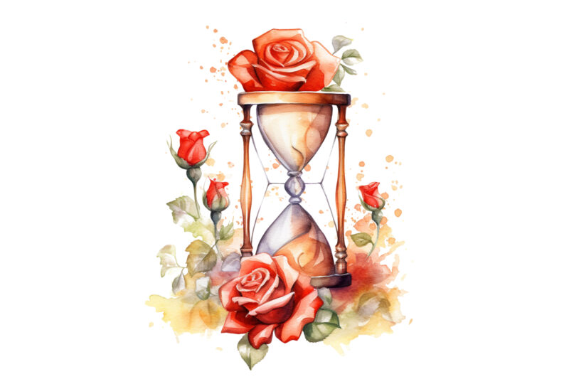 Hourglass with Roses Watercolor Clipart