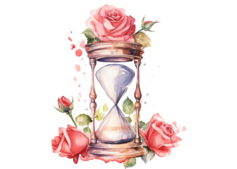 Hourglass with Roses Watercolor Clipart graphic t shirt