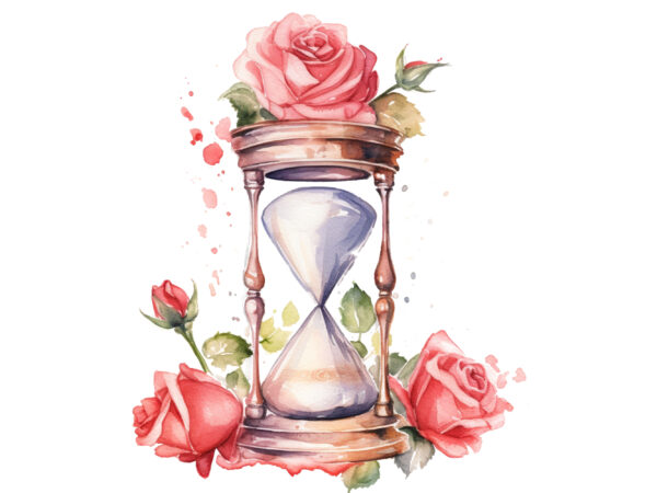 Hourglass with roses watercolor clipart graphic t shirt