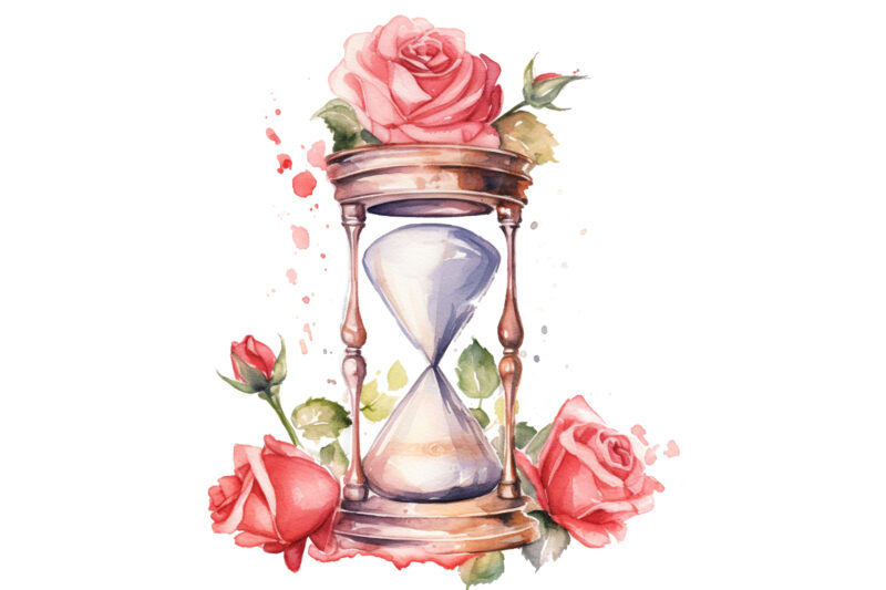 Hourglass with Roses Watercolor Clipart