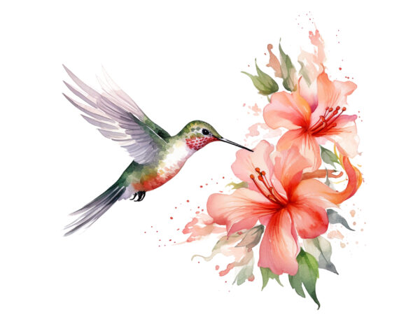 Hummingbird flower watercolor clipart graphic t shirt