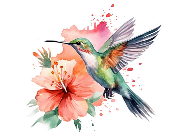 Hummingbird flower watercolor clipart graphic t shirt