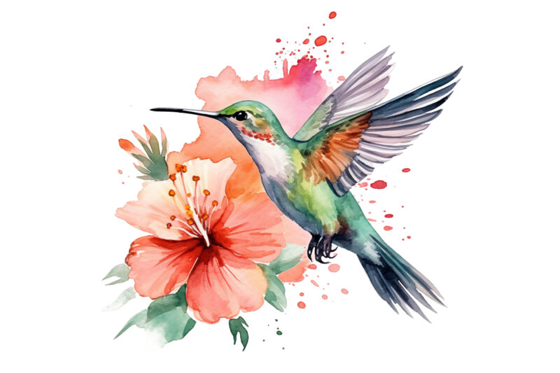 Hummingbird Flower Watercolor Clipart