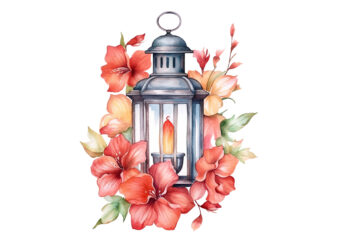 Arabic Art background, Beautiful Bouquet Flower, Floral Illustration, Islamic Isolated Graphic, Lantern Design, Garden Element, Colorful Beauty, Muslim Lamp Light, Vintage Rose Clip Art, Flames Glow, Romantic Old-fashioned Candle, Lighting