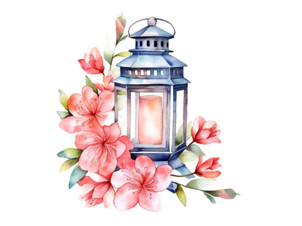 Lantern with flowers watercolor clipart t shirt vector graphic