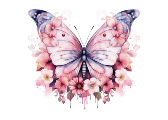 Pink Butterfly with Flowers Sublimation t shirt illustration