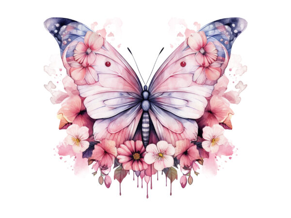 Pink butterfly with flowers sublimation t shirt illustration