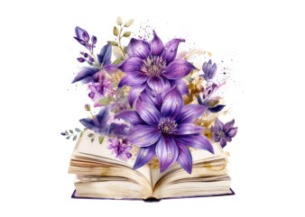 Purple Flower Book Sublimation Clipart t shirt illustration