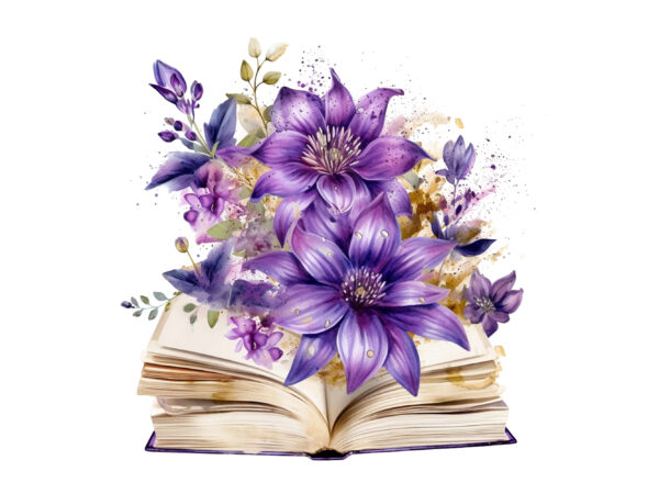 Purple flower book sublimation clipart t shirt illustration