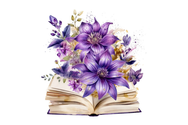 Purple Flower Book Sublimation Clipart